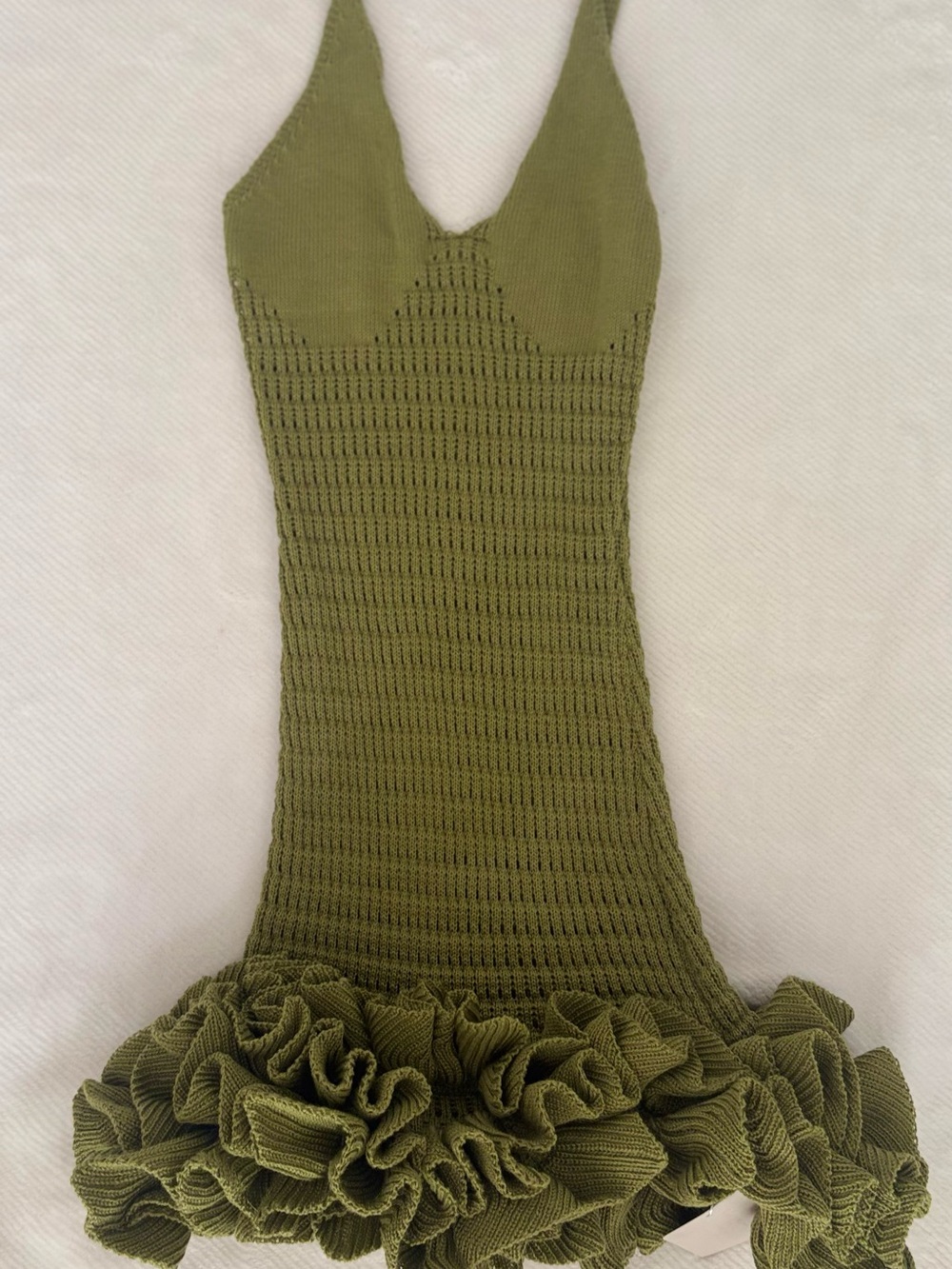 Musera Ruffled Olive Halter Knit Dress for Women’s